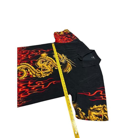 KNU Gear Men’s‎ Button Up Shirt - Japanese Dragon Flames Black / Red - XL - Picture 7 of 7